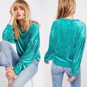 Free People Fairy Grunge Green Crushed Velvet Drop Sleeve Sweater Womens Size S